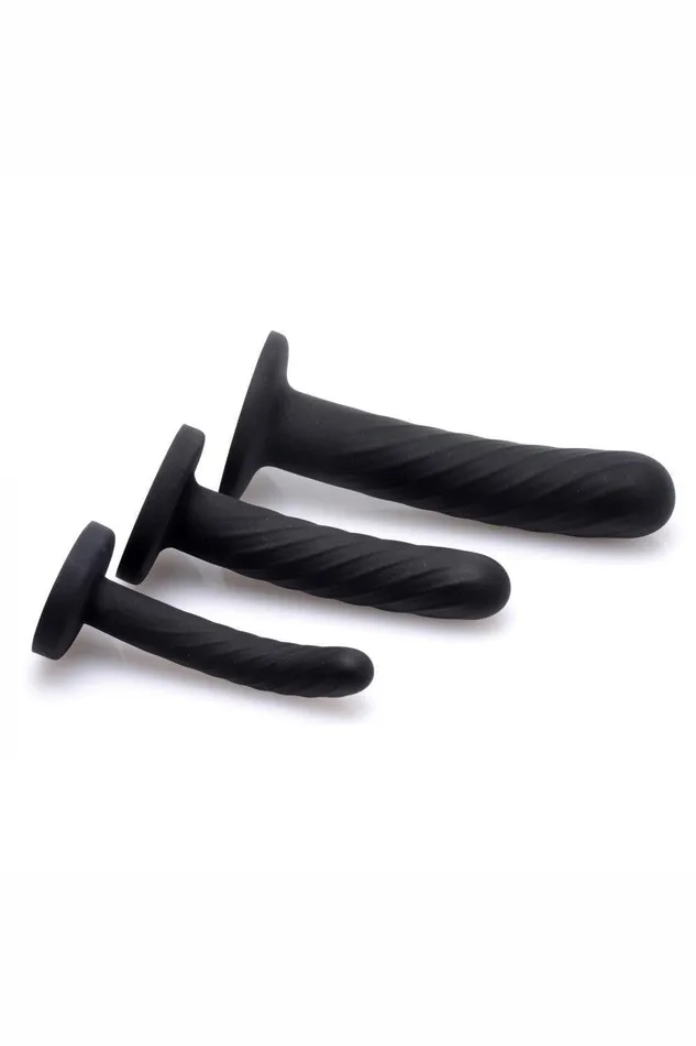 Trinity StrapOn Silicone 3 Piece Dildo Set Black Sd Female Sex Toys