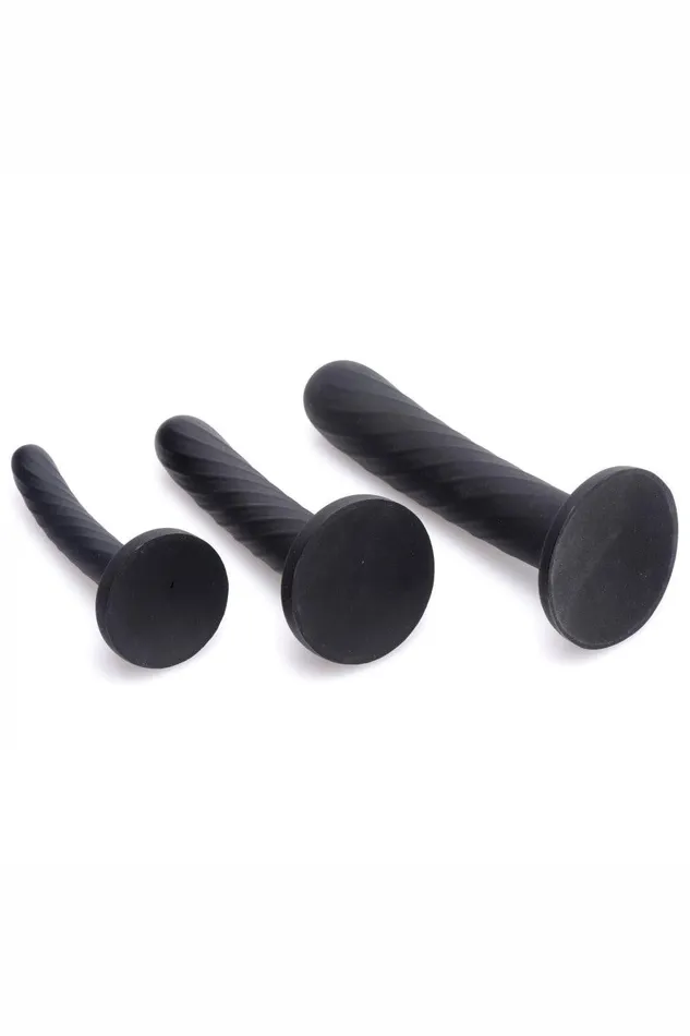 Trinity StrapOn Silicone 3 Piece Dildo Set Black Sd Female Sex Toys