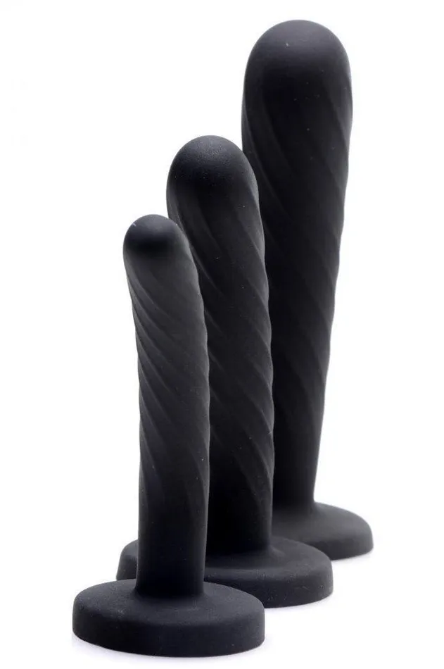 Trinity StrapOn Silicone 3 Piece Dildo Set Black Sd Female Sex Toys