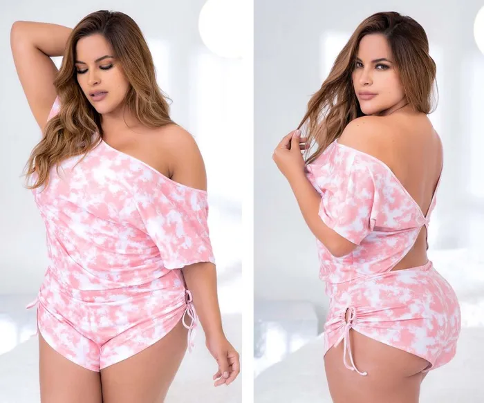 Plus Size Pink TieDye Open Back Cheeky Romper Mapale Plus Size