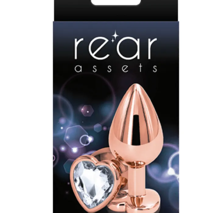 Anal NS Novelties Rear Assets Rose Gold and Clear Gemstone Heart Anal Plug Medium