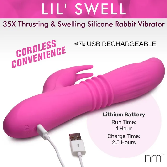 Female Sex Toys Inmi 35x Lil Swell Thrusting Inflating Silicone Rabbit Vibrator XR Brands
