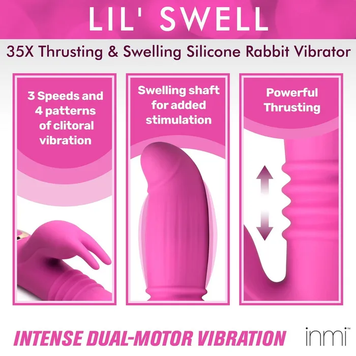 Female Sex Toys Inmi 35x Lil Swell Thrusting Inflating Silicone Rabbit Vibrator XR Brands