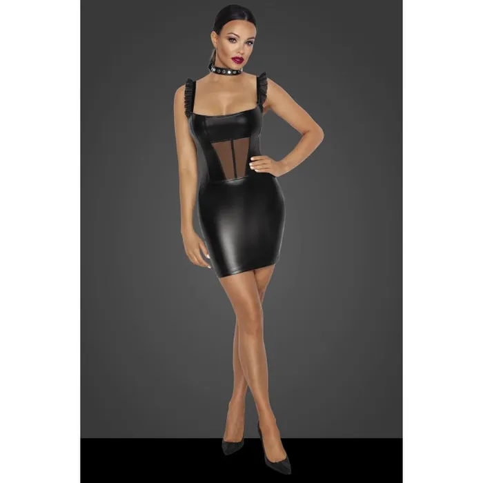 Anal Noir Power Wetlook Short Dress w Front Tulle Inserts Large Black Anal Noir Power Wetlook Short Dress w Front Tulle Inserts Large Black