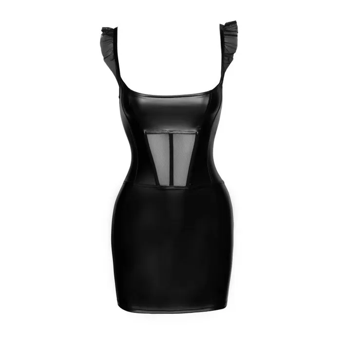 Anal Noir Power Wetlook Short Dress w Front Tulle Inserts Large Black Anal Noir Power Wetlook Short Dress w Front Tulle Inserts Large Black