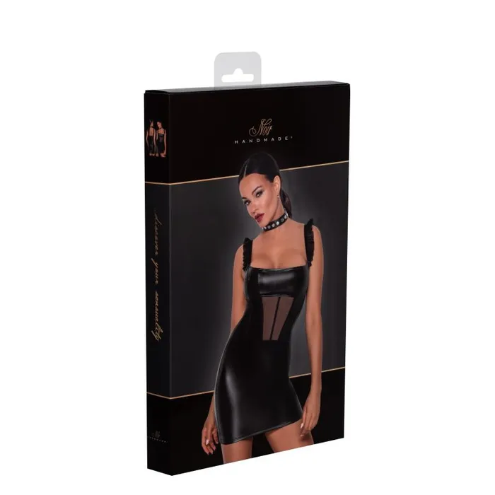 Anal Noir Power Wetlook Short Dress w Front Tulle Inserts Large Black Anal Noir Power Wetlook Short Dress w Front Tulle Inserts Large Black