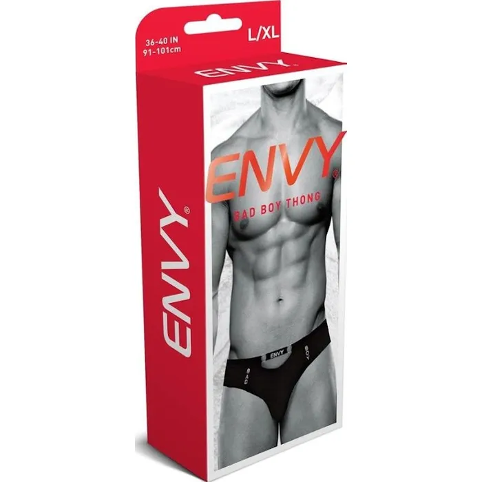 Envy Mens Underwear Bad Boy Thong Black LargeExtra Large with Front Cutout