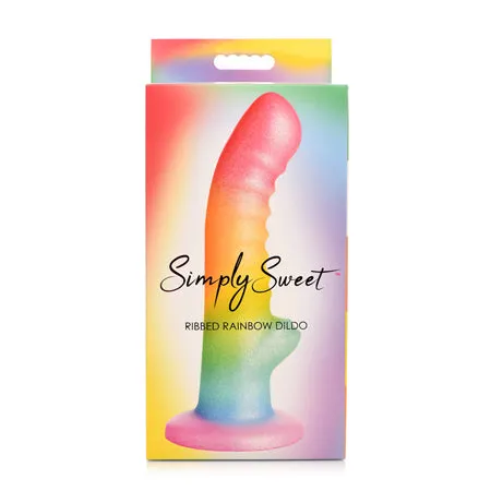 Female Sex Toys Curve Toys Simply Sweet Ribbed 65 in Silicone Rainbow Dildo