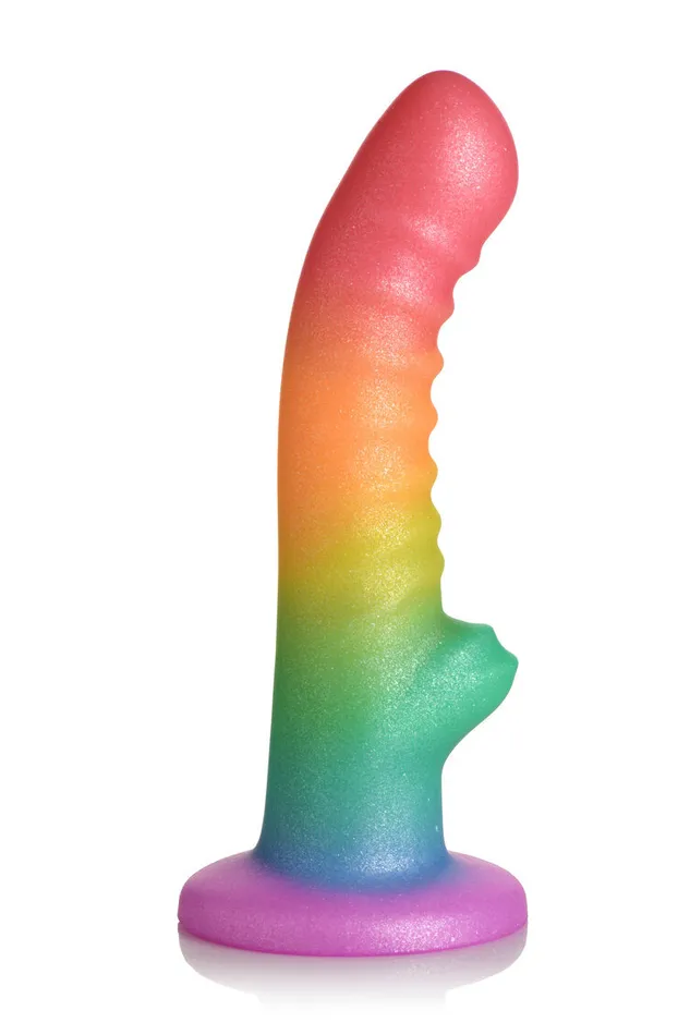 Female Sex Toys Curve Toys Simply Sweet Ribbed 65 in Silicone Rainbow Dildo
