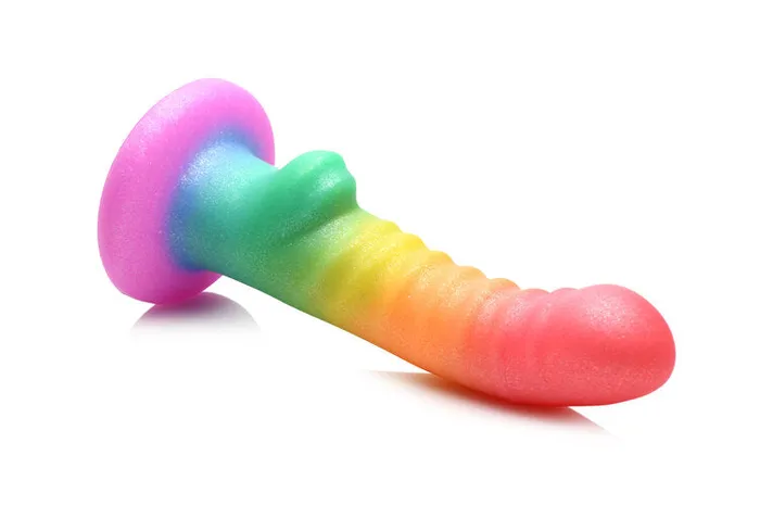 Female Sex Toys Curve Toys Simply Sweet Ribbed 65 in Silicone Rainbow Dildo