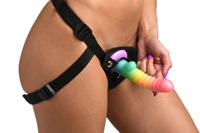 Female Sex Toys Curve Toys Simply Sweet Ribbed 65 in Silicone Rainbow Dildo