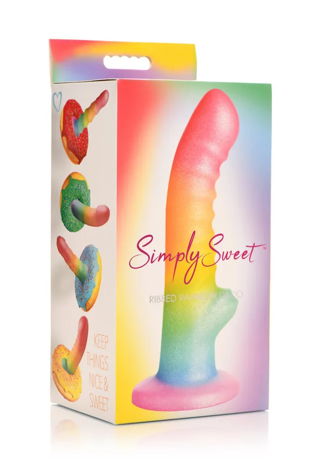 Female Sex Toys Curve Toys Simply Sweet Ribbed 65 in Silicone Rainbow Dildo