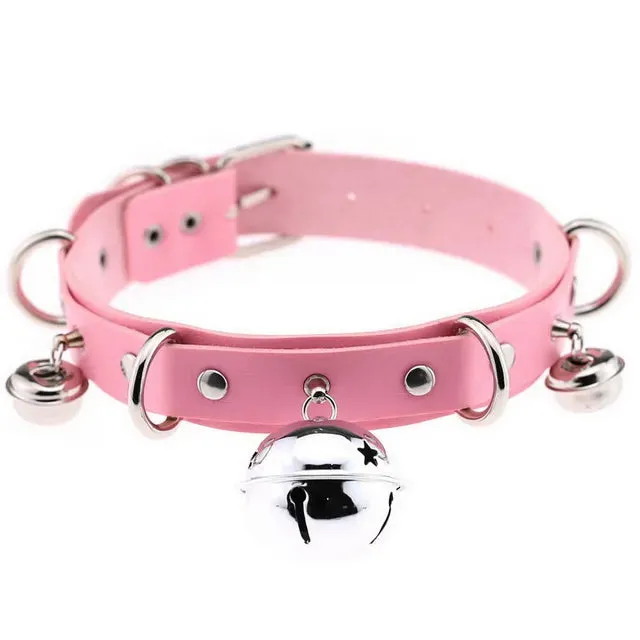 JOYGASMS Restraints JOYGASMS Pu Leather Bell Collar Pink Choker with Silver Metal Bells JOYGASMS Restraints JOYGASMS Pu Leather Bell Collar Pink Choker with Silver Metal Bells