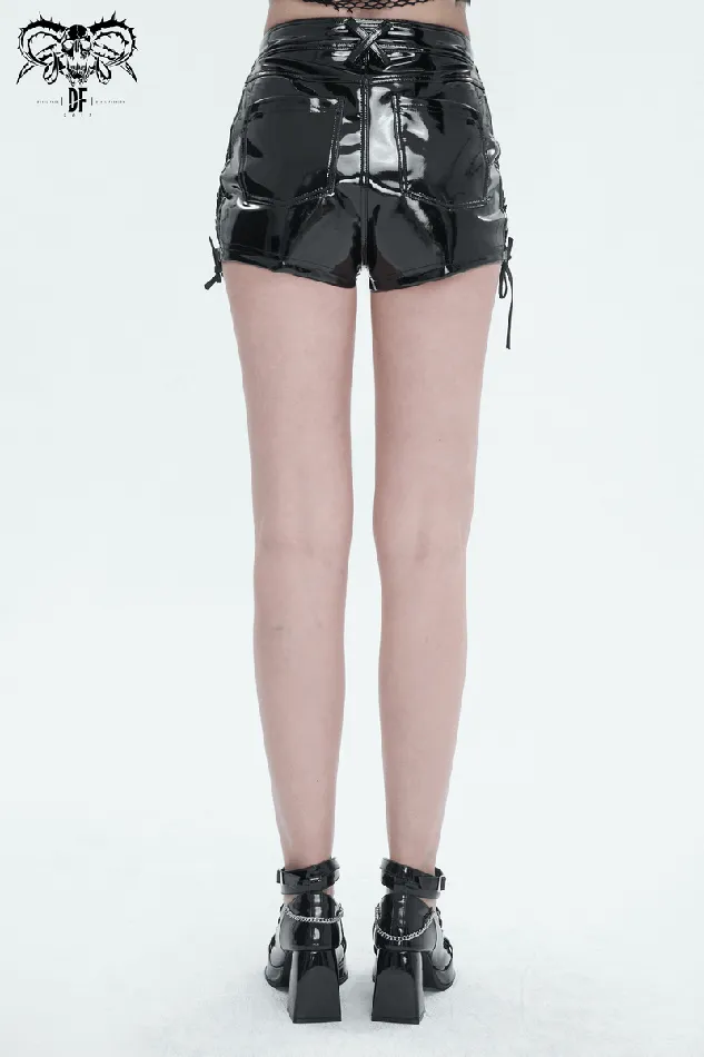 Punk LaceUp Patent Leather Shorts Edgy Zipper Attire EVEs SECRETS Couples