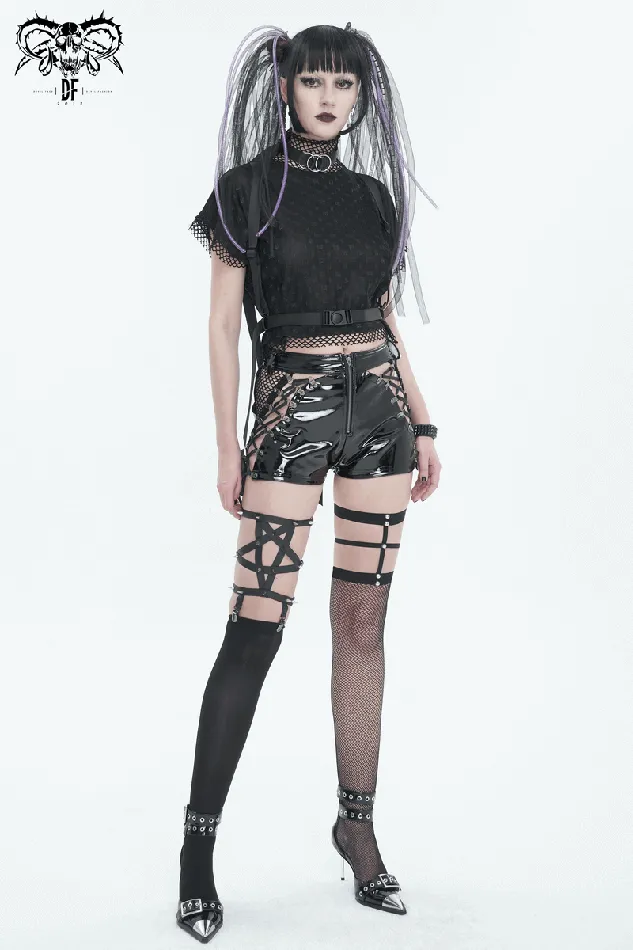 Punk LaceUp Patent Leather Shorts Edgy Zipper Attire EVEs SECRETS Couples