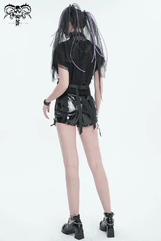 Punk LaceUp Patent Leather Shorts Edgy Zipper Attire EVEs SECRETS Couples