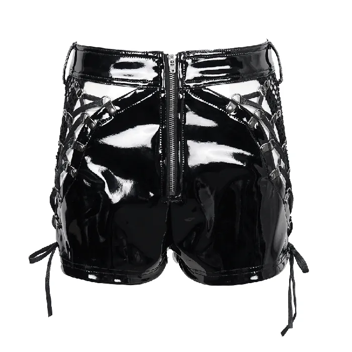 Punk LaceUp Patent Leather Shorts Edgy Zipper Attire EVEs SECRETS Couples