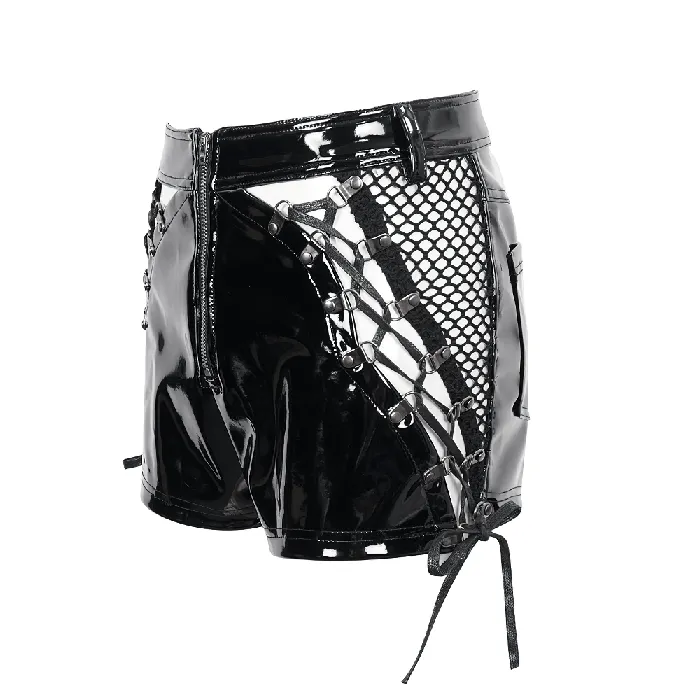 Punk LaceUp Patent Leather Shorts Edgy Zipper Attire EVEs SECRETS Couples