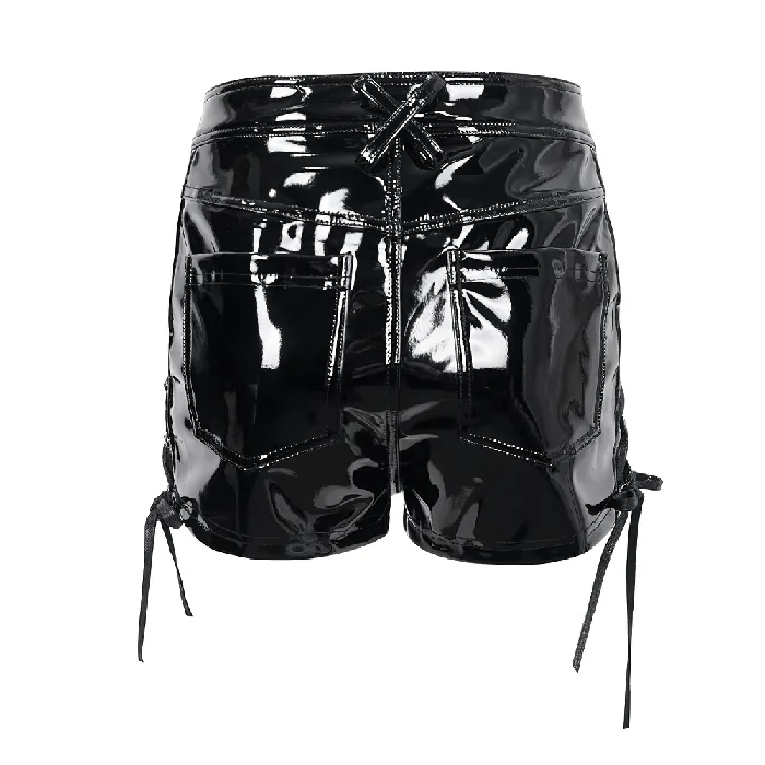 Punk LaceUp Patent Leather Shorts Edgy Zipper Attire EVEs SECRETS Couples