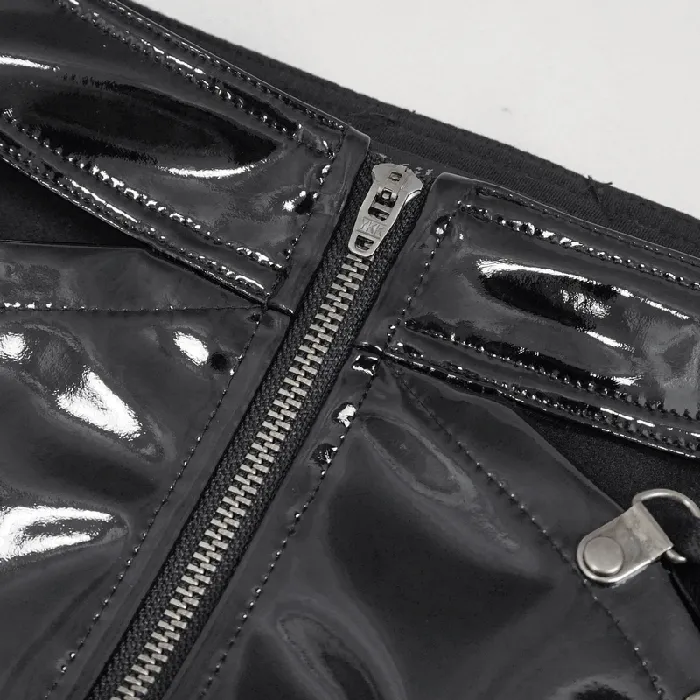 Punk LaceUp Patent Leather Shorts Edgy Zipper Attire EVEs SECRETS Couples