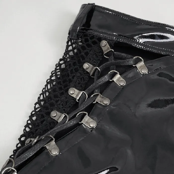 Punk LaceUp Patent Leather Shorts Edgy Zipper Attire EVEs SECRETS Couples
