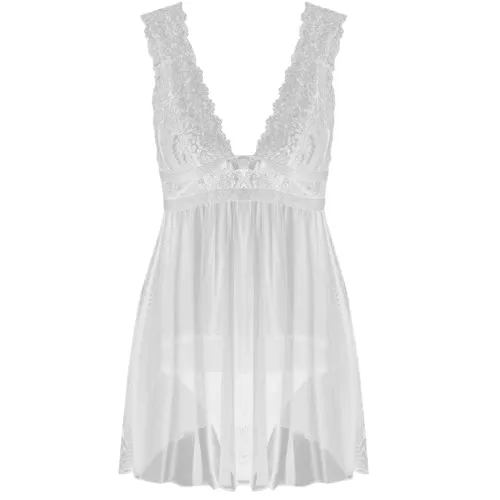 FRISKY BUSINESS SG Babydoll 2 Pcs White Deep Vneck Mesh Sexy Sleepwear Male Sex Toys FRISKY BUSINESS SG Babydoll 2 Pcs White Deep Vneck Mesh Sexy Sleepwear Male Sex Toys