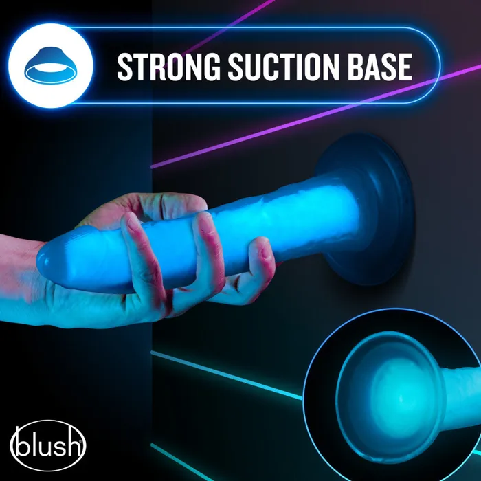 Glow in the Dark Prysm 7 Silicone Dual Density Dildo Neon Blue Blush Dildos