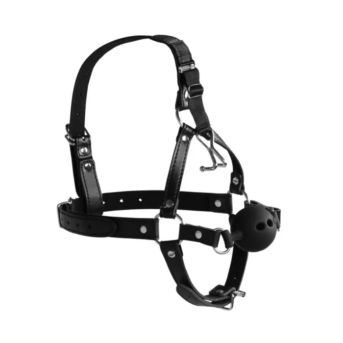 Ouch Xtreme Head Harness with Breathable Ball Gag and Nose Hooks Ouch Male Sex Toys Ouch Xtreme Head Harness with Breathable Ball Gag and Nose Hooks Ouch Male Sex Toys