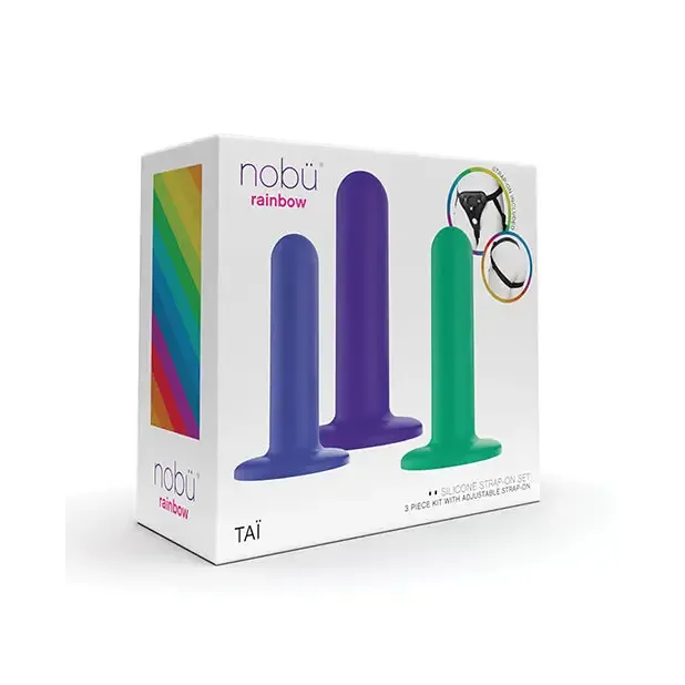 Bodispa INC Nobu Tai Silicone Dildo Set wAdjustable Strap On 3 Piece Kit Assorted Colors Female Sex Toys Bodispa INC Nobu Tai Silicone Dildo Set wAdjustable Strap On 3 Piece Kit Assorted Colors Female Sex Toys