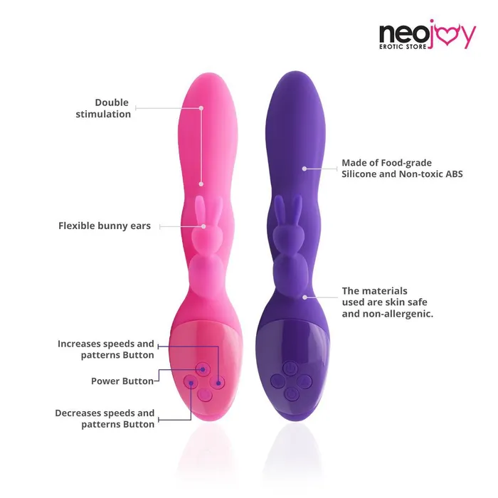 Neojoy Female Sex Toys Neojoy Bunny Rabbit Vibrator Silicone USB Rechargeable 12Speed Functions Pink