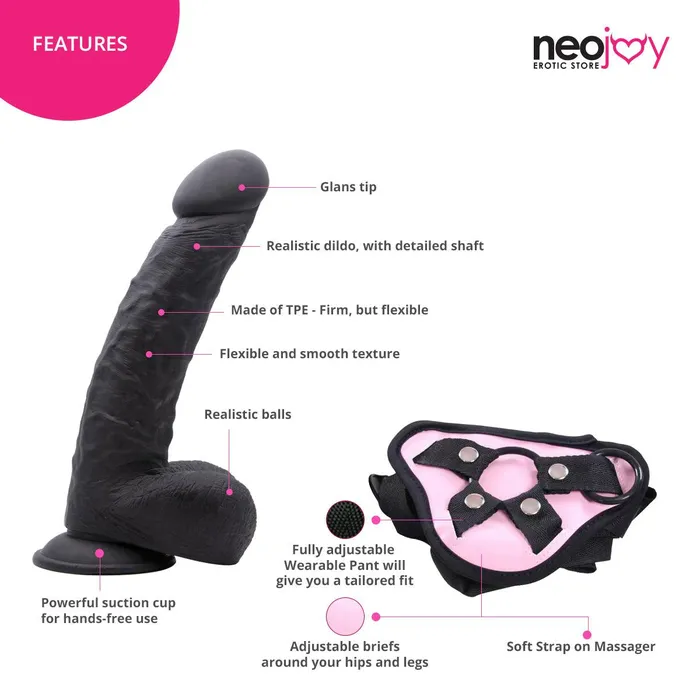 Neojoy Girthy Lover Dildo With StrapOn Dong Black 25cm 98 inch Neojoy Female Sex Toys