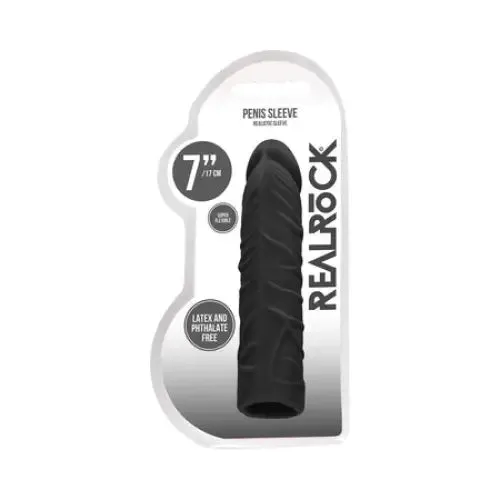 SHOTS AMERICA Male Sex Toys RealRock Skin 7 in Penis Extender Sleeve Black