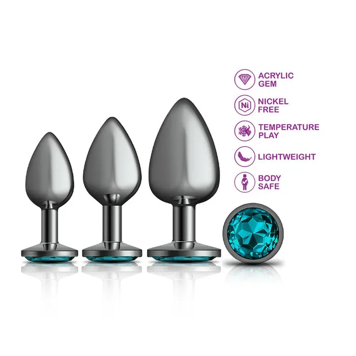 Cheeky Charms Anal Cheeky Charms Metal Butt Plug Gunmetal Anal Trainer Kit Teal