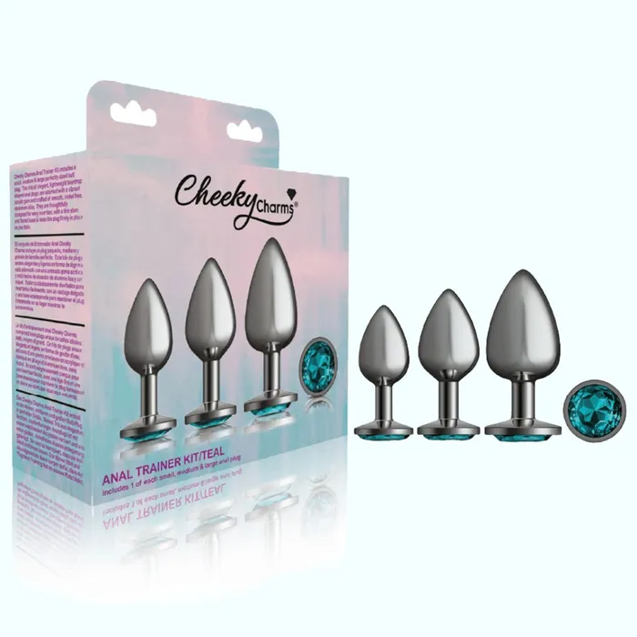 Cheeky Charms Anal Cheeky Charms Metal Butt Plug Gunmetal Anal Trainer Kit Teal