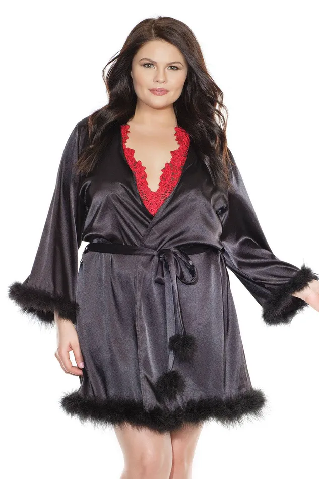 Coquette Anal Coquette 3875X Satin Robe Black OSXL