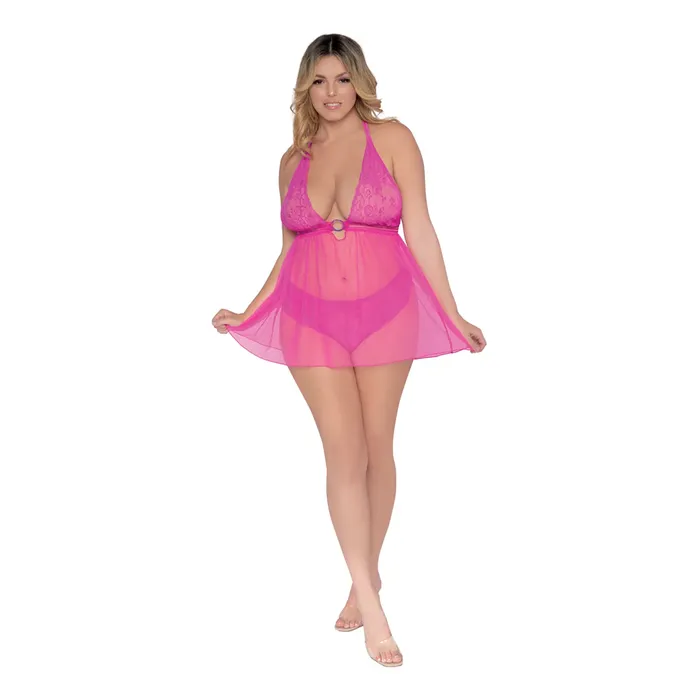 Dreamgirl Lingerie Scalloped Stretch Lace Mesh Halter TBack Babydoll Paradise Pink 12603X DREAMGIRL Vibrators Dreamgirl Lingerie Scalloped Stretch Lace Mesh Halter TBack Babydoll Paradise Pink 12603X DREAMGIRL Vibrators