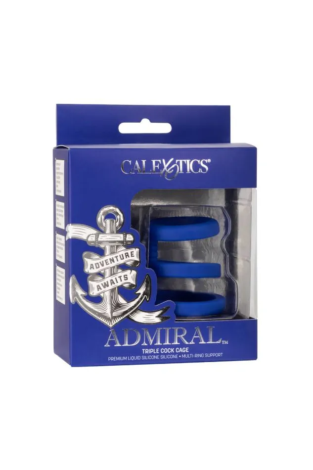 Male Sex Toys Cal Exotics Cal Exotics Admiral Triple Cock Cage Blue