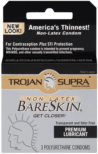 Enhancers Trojan Condoms Trojan Supra Bareskin Polyurethane 3 Pack
