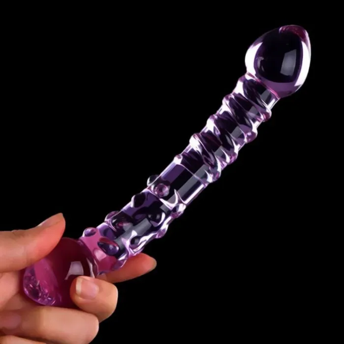 Glass Dual Action Double Ended Purple Dildo Doble Dp Penetration Lovegasm Dildos