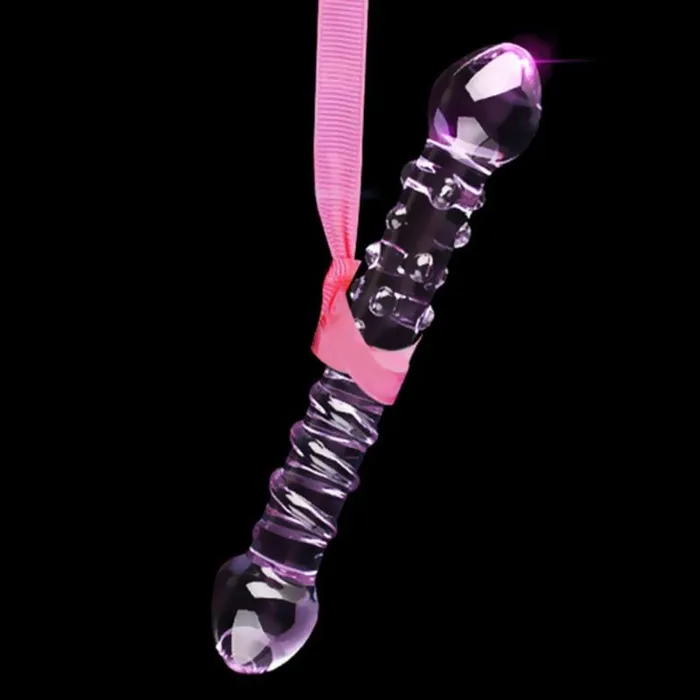 Glass Dual Action Double Ended Purple Dildo Doble Dp Penetration Lovegasm Dildos
