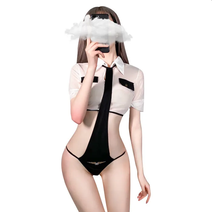 LAZADASEXTOYS Vibrators Sexy lingerie hanging neck conjoined hot police uniform uniform sexy perspective passion temptation