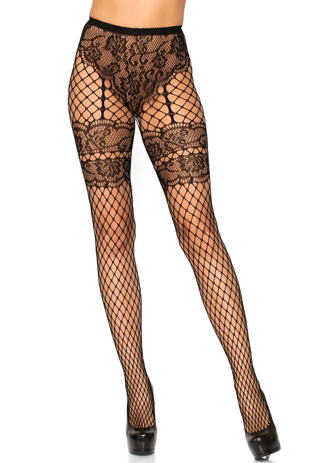 Leg Avenue Teddies And Bodies Lace French Cut Faux Garter Net Tights One Size Black Leg Avenue Teddies And Bodies Lace French Cut Faux Garter Net Tights One Size Black