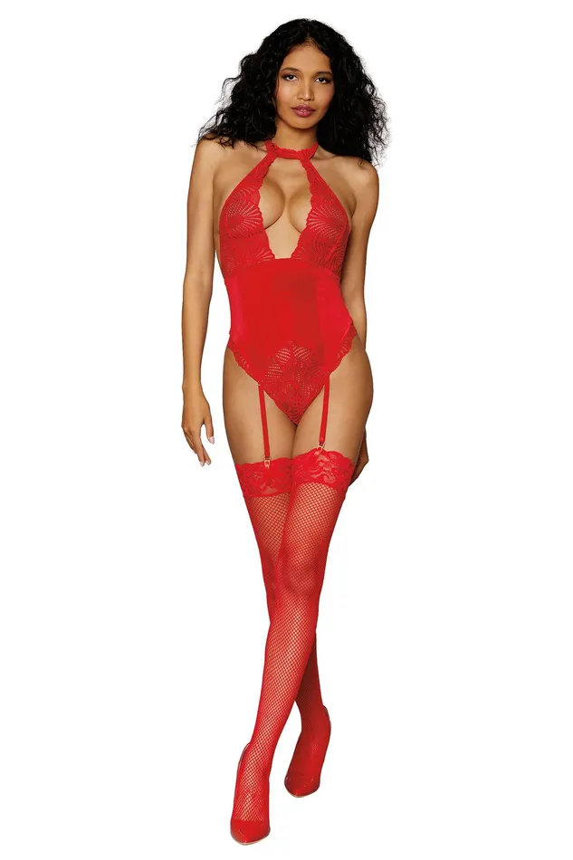 Vibrators Dreamgirl Garter Teddy One Size Lipstick Red
