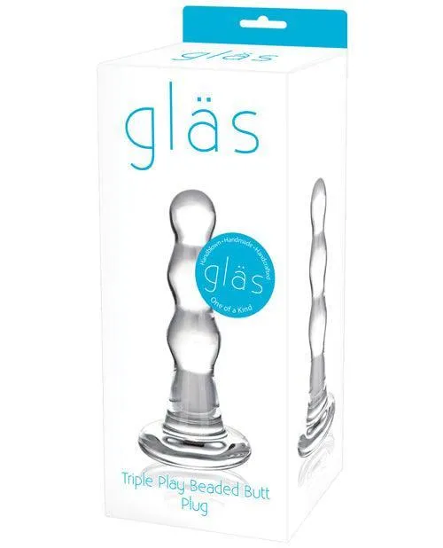 Anal Electric Eel INC Glas Triple Play Beaded Butt Plug Clear