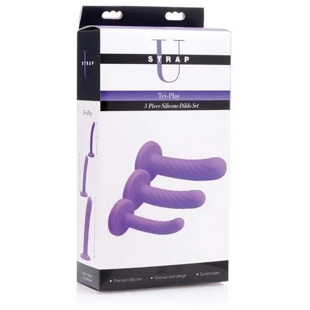 Anal Strap U Strap U Tri Play 3 Pieces Silicone Dildo Set Purple