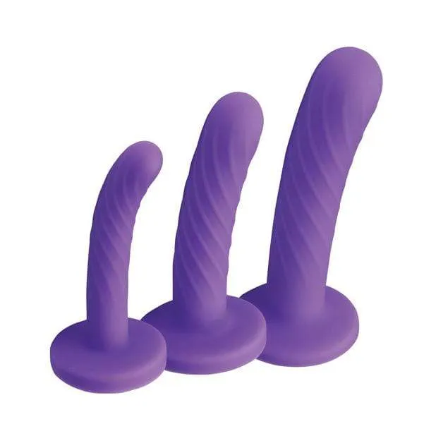 Anal Strap U Strap U Tri Play 3 Pieces Silicone Dildo Set Purple