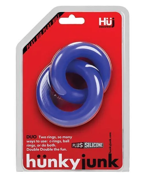 Blue Ox Designs LLCDba Oxballs Male Sex Toys Hunky Junk Duo Linked Cock Ball Rings Cobalt