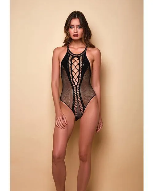 Icollection Lingerie Anal Lights Off Halter Neck Teddy Black Os