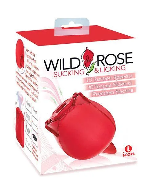 Icon Brands INC Wild Rose Rechargeable Silicone Suction Tongue Vibrator Red Female Sex Toys Icon Brands INC Wild Rose Rechargeable Silicone Suction Tongue Vibrator Red Female Sex Toys