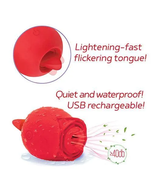 Icon Brands INC Wild Rose Rechargeable Silicone Suction Tongue Vibrator Red Female Sex Toys